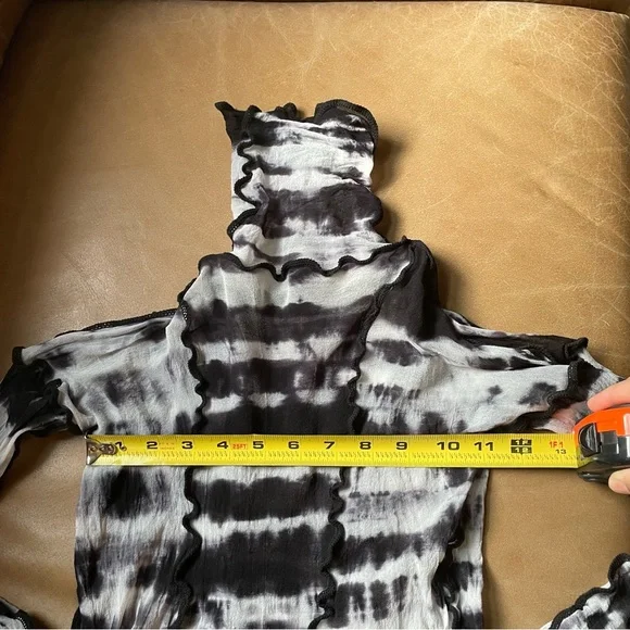 ASAI sheer mesh Hotwok Asaicon Patchwork Tie Dye Top top black white Y2K - Picture 8 of 9